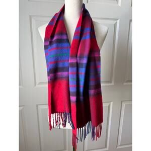 V Fraas Cashmink Tartan Plaid Scarf Red Blue Purple Fringe Made In Germany Cozy